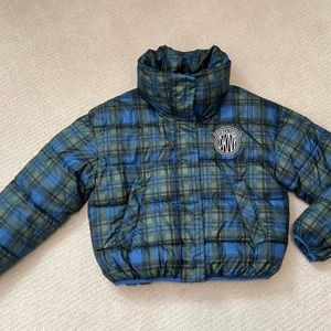 DKNY Vintage Circa 1989 Green and Blue Plaid Winter Puffer Jacket